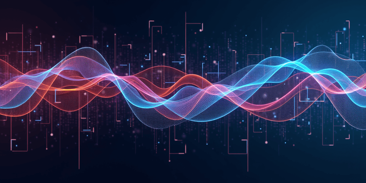 Performance visualization with flowing geometric patterns representing data flow and processing speeds